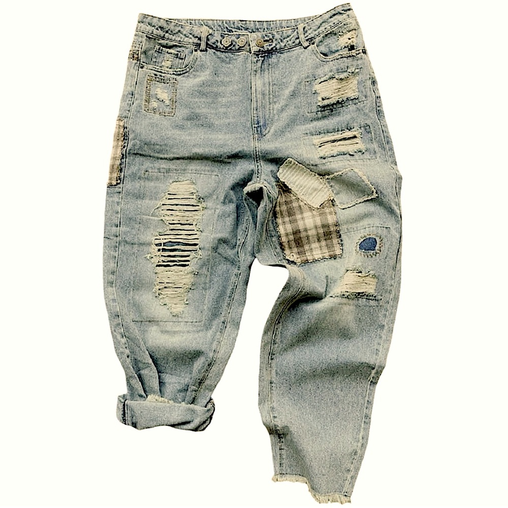 Jaded Gypsy Evening Meadow Jeans patches distressed  boho cottagecore bohemian